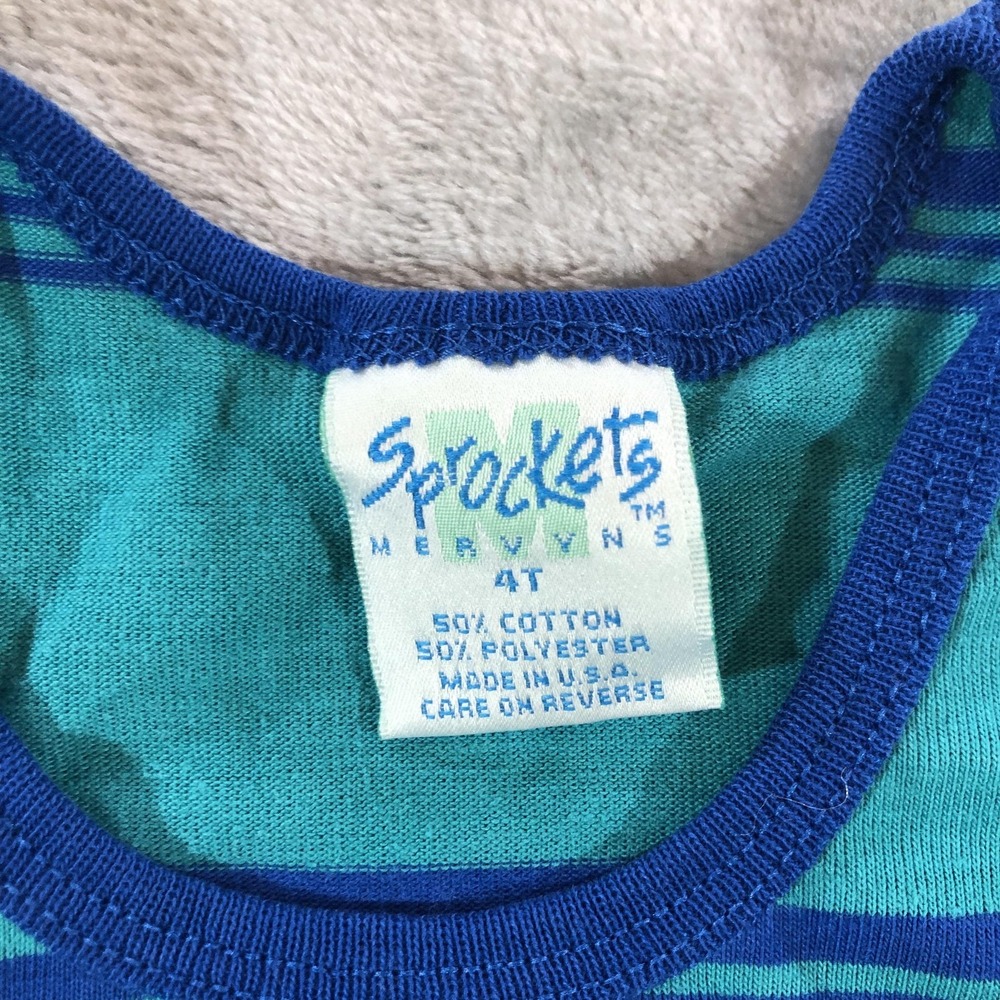 Vintage Sprockets Tank Top Boys 4T Green Blue Stripe Made USA Single Stitch - Picture 2 of 11